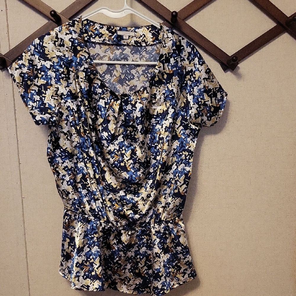 Pleione Blue and White Patterned Blouse